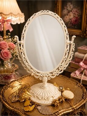 Ivory Oval Vanity Mirror 360 Swivel Tabletop Makeup Mirror | Home & Travel Ready